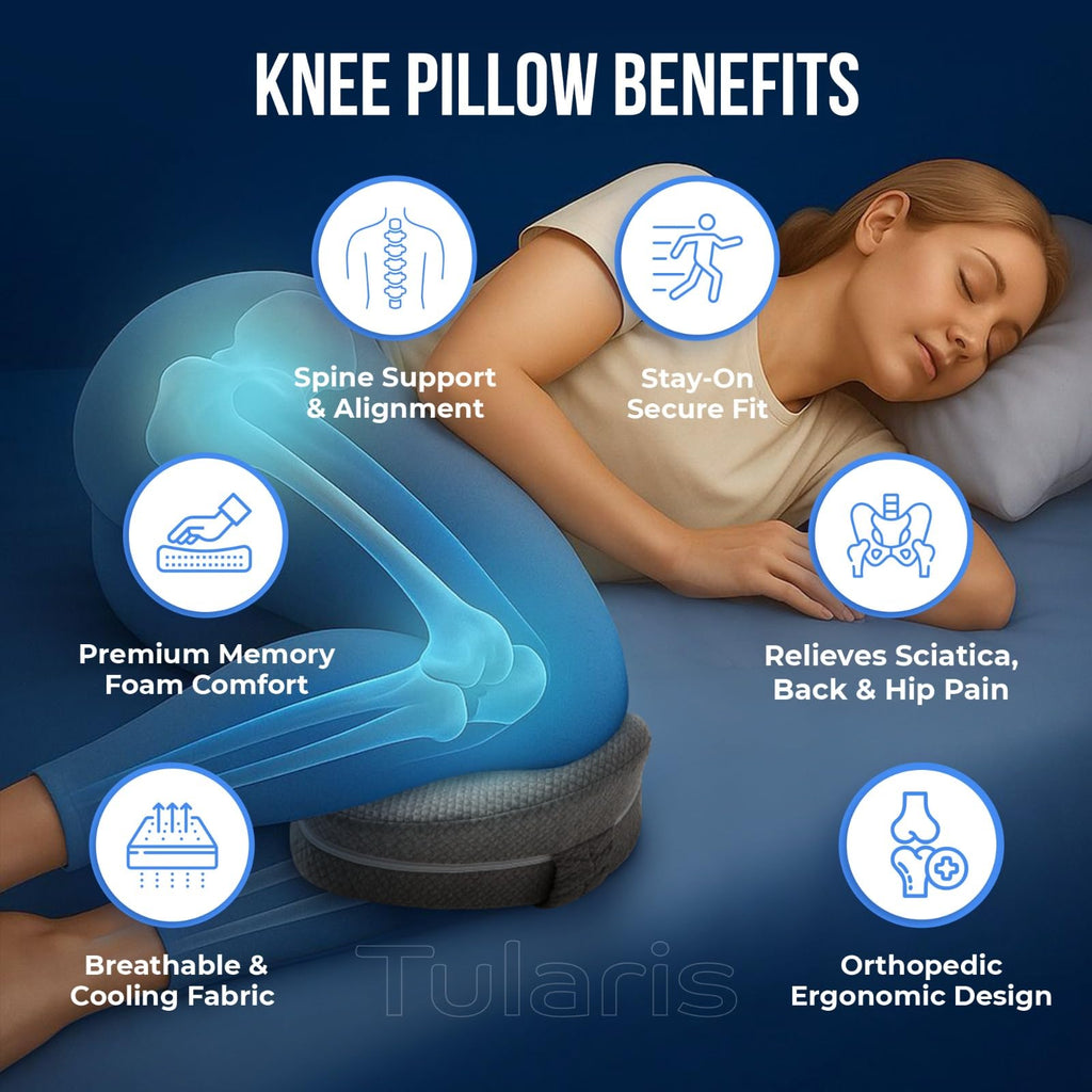 Memory Foam Knee Pillow for Side Sleepers Hip Pain with Adjustable Strap - Between Leg Pillow for Side Sleeping