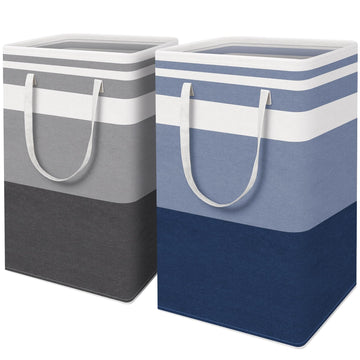 2 Pack Laundry Baskets, Laundry Hampers Bags (Grey+Blue 88L)
