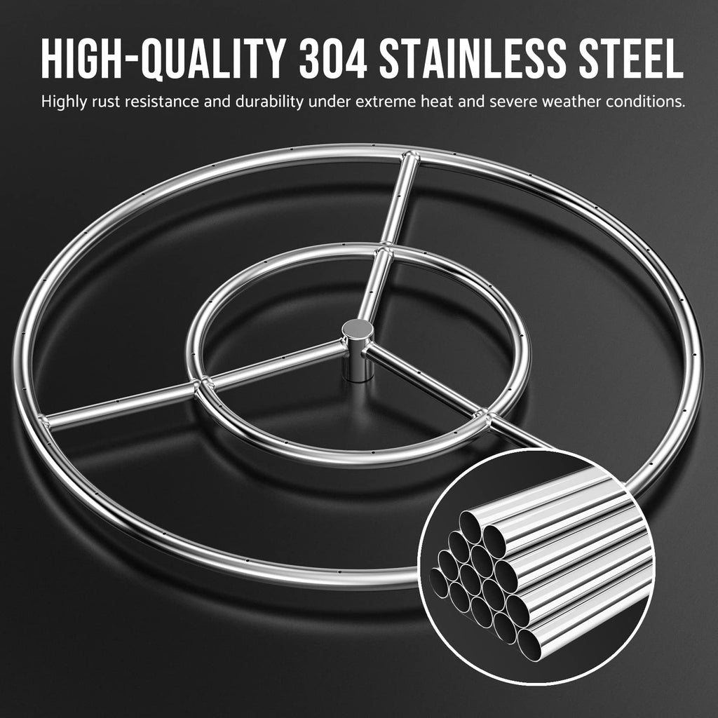 24-Inch Round Fire Pit Burner Ring, 304 Stainless Steel