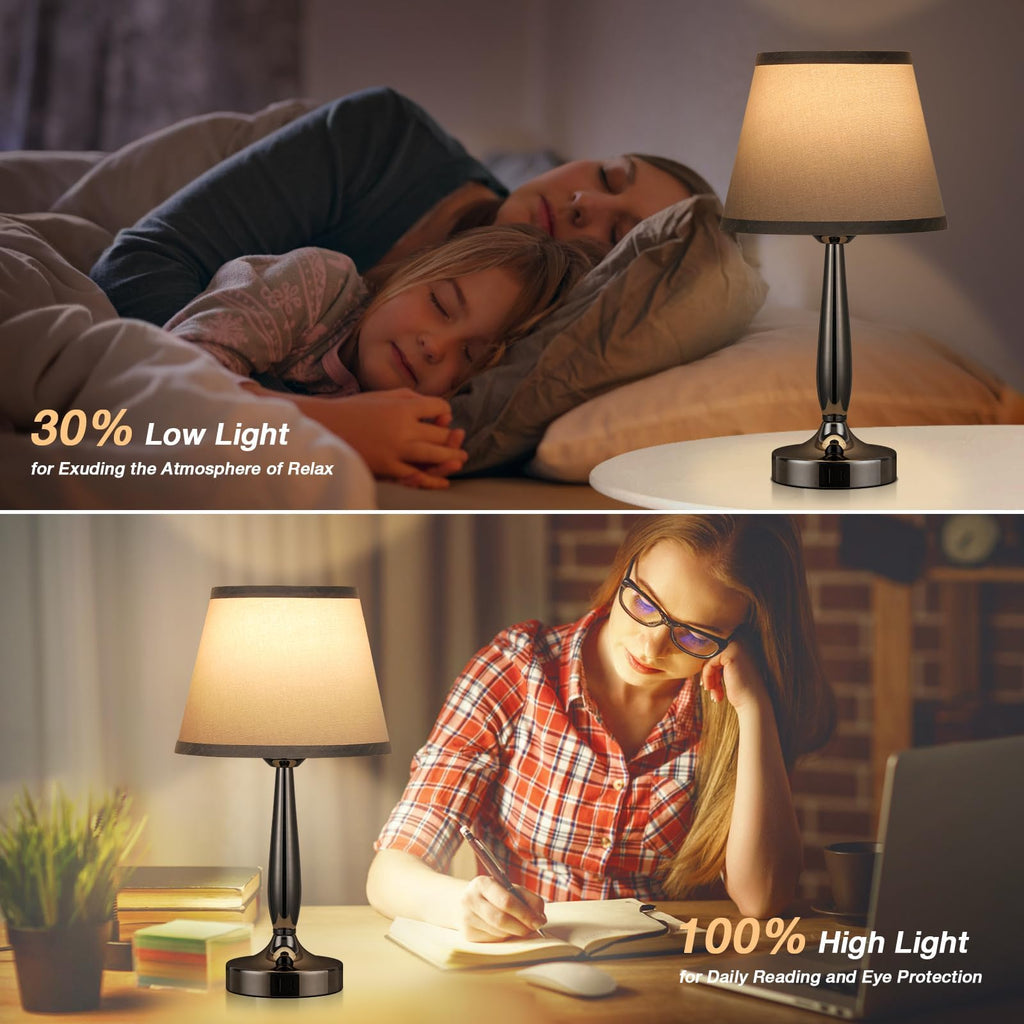 Touch Table Lamp, Small Bedside Lamp with USB C Port