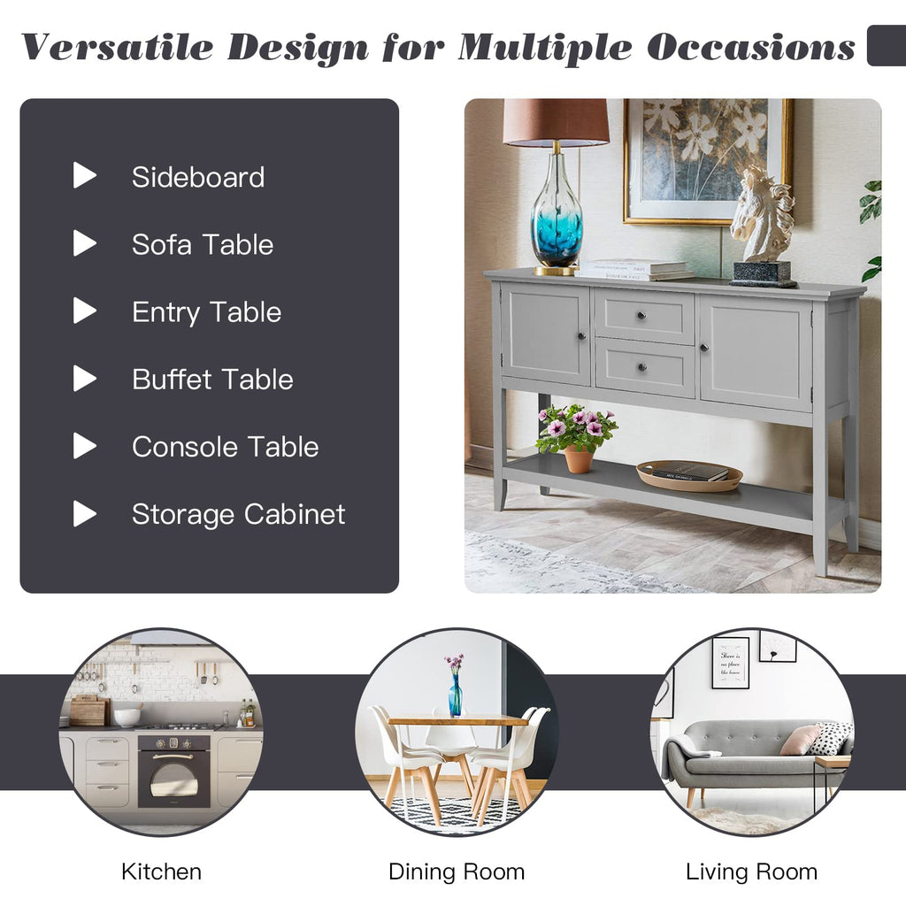 Buffet Sideboard, Solid Wood Storage Cabinet Console Cabinet with 2 Drawers & Shelf, Credenza Buffet Server Cupboard