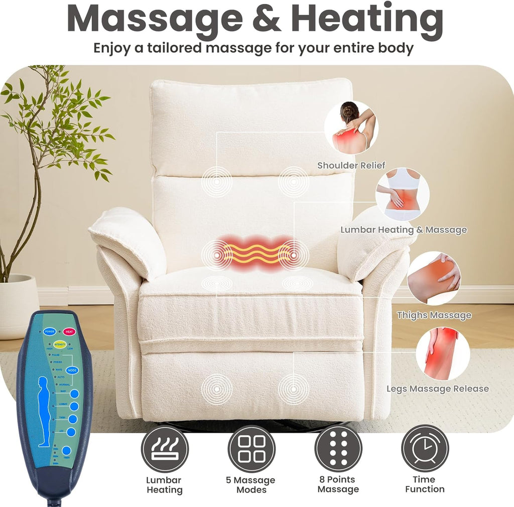 Oversized Power Recliner Chair Swivel Glider with Massage and Heat