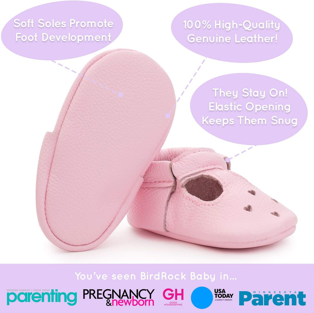 Mary Jane Moccasins - Genuine Leather Soft Sole Baby Girl Shoes for Newborns, Infants, Babies, and Toddlers