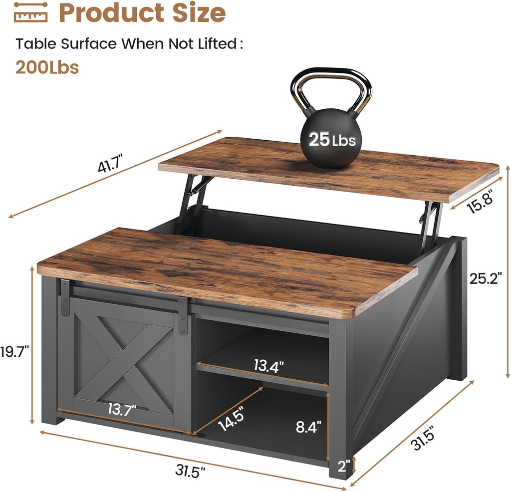 31.5" Lift Top Coffee Table with Storage, Square Coffee Tables