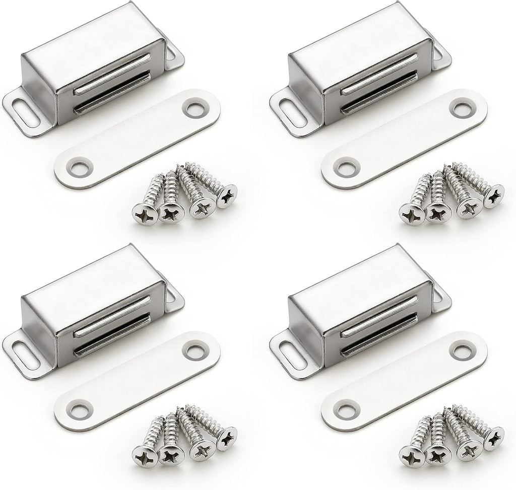 4 Pack Silver Magnetic Door Catch, Brushed Satin Nickel Cabinet Magnets, Strong Magnetic Catch Latch Cabinets, Drawers