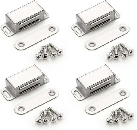 4 Pack Silver Magnetic Door Catch, Brushed Satin Nickel Cabinet Magnets, Strong Magnetic Catch Latch Cabinets, Drawers
