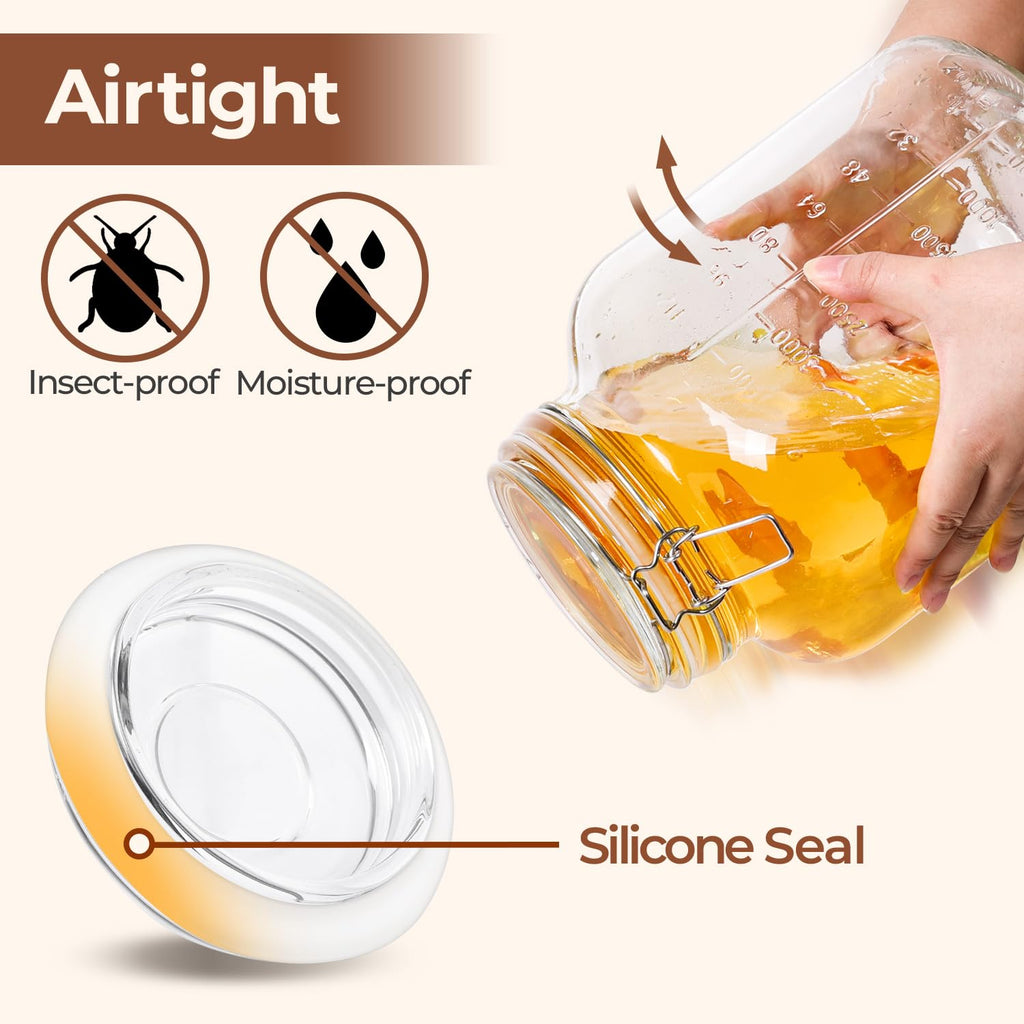 Large Glass Jars with Airtight Lid 1.1 Gallon 2 Pack Wide Mouth