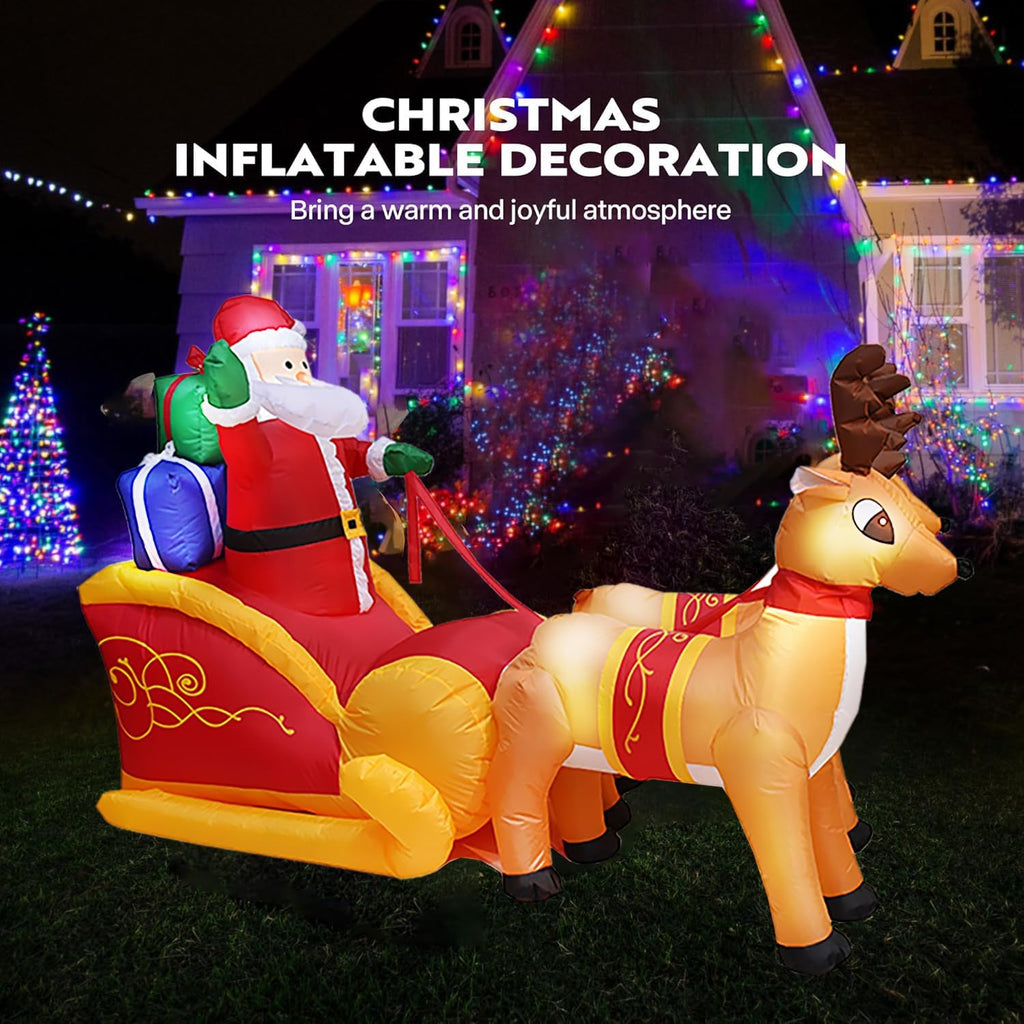 7.5 Ft Christmas Inflatables Santa Sleigh with Reindeer Outdoor Decoration Lighted Inflatable Santa Claus on Sleigh