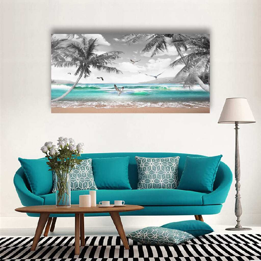 Beach Palm Pictures Canvas Wall Art Bedroom Wall Decor, Sea Wave Wall Art Print Paitnings Decor, Morden Artwork Coconut