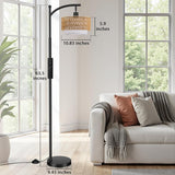 Arc Floor Lamp with Remote, Boho Standing Lamp with Rattan & Linen Shades, Color Temperature & Dimmable Bulb