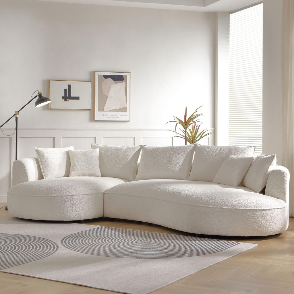 125" Curved Boucle Sectional Sofa, L-Shaped Couch, Beige