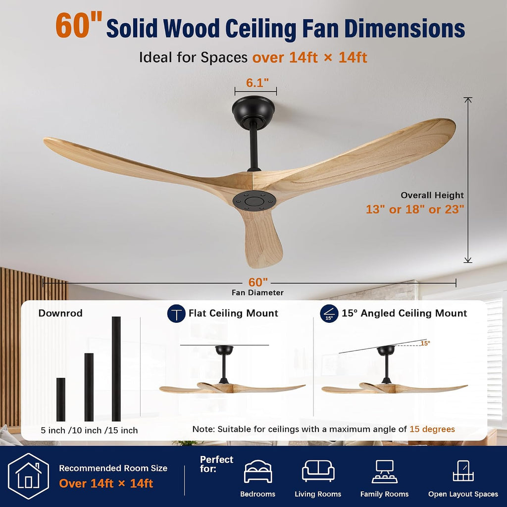 Inspired Maverick Style 60" wood ceiling fan, Matte Black