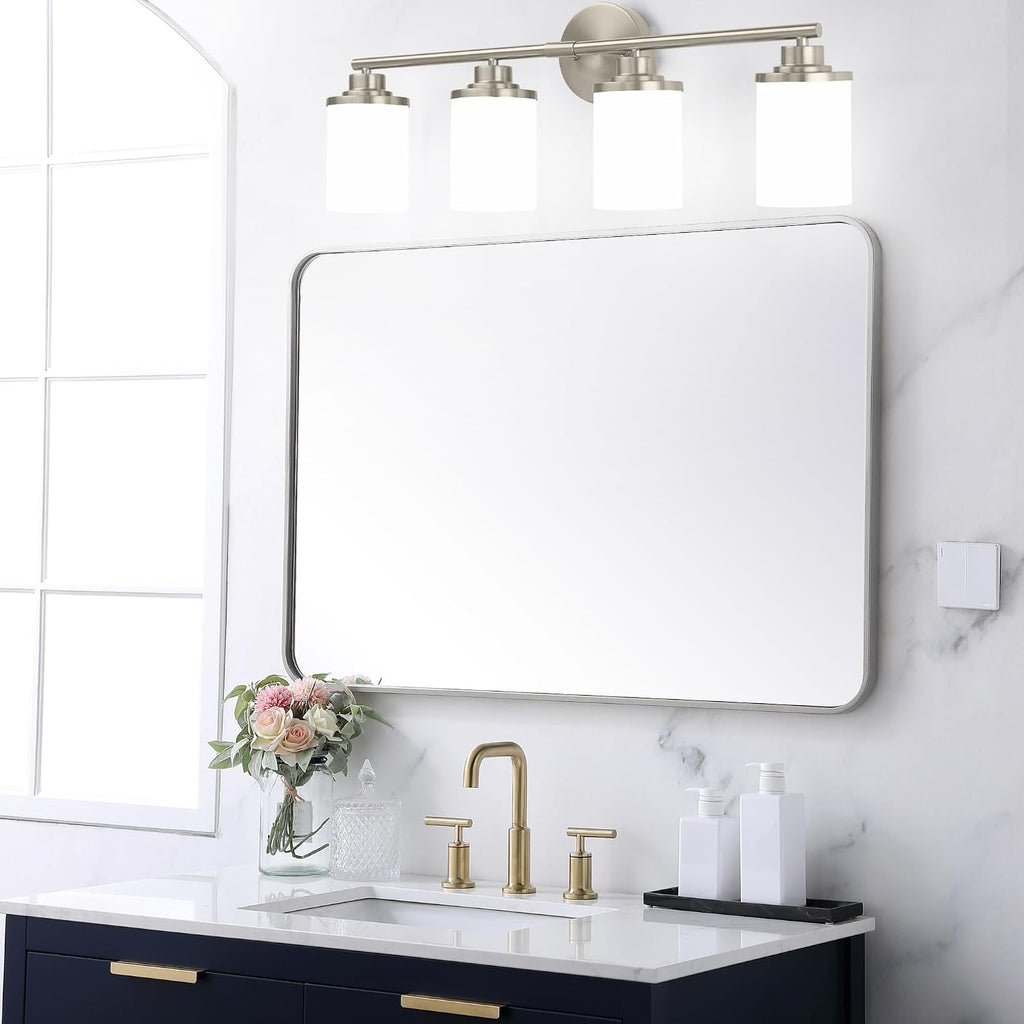 Bathroom Light Fixtures,Brushed Nickel Bathroom Lights,4-Light Vanity Light,Bathroom Light Over Mirror,Modern