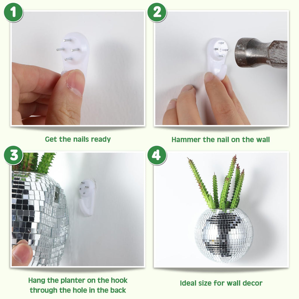 2 Pcs Disco Ball Planter 4.7 Inch Mirror Disco Ball Wall, Silver