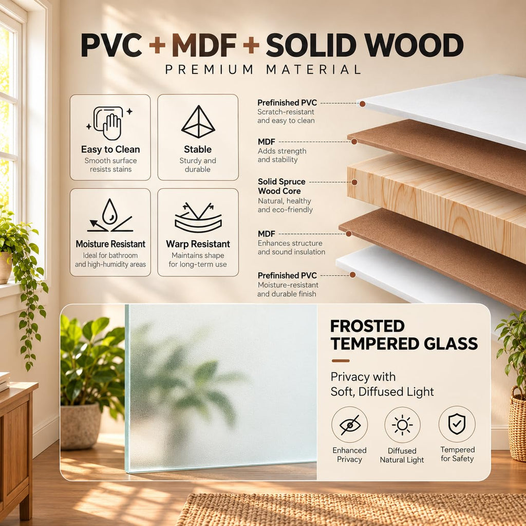 44in x 80in Glass Sliding MDF Barn Door with Sliding Door Hardware Kit, 5 Tempered Frosted Glass, Slab Inside Covered