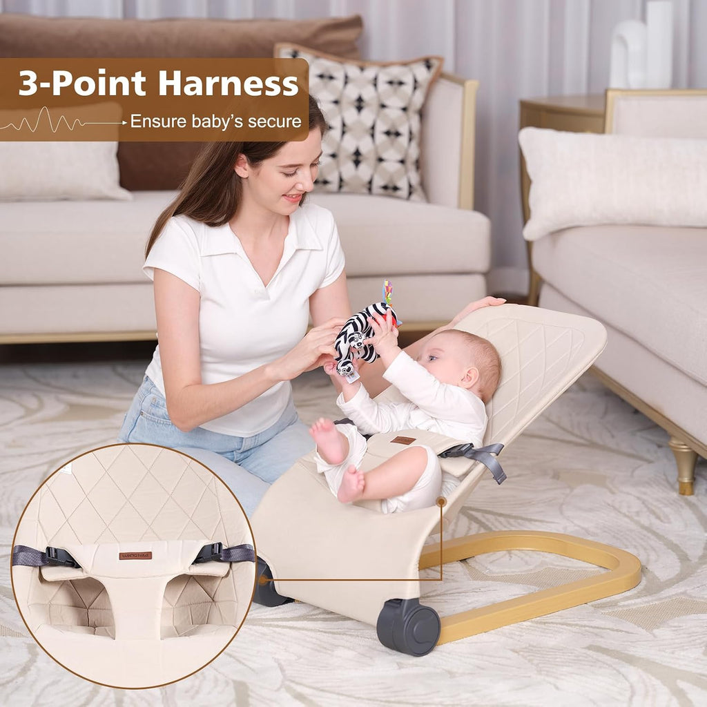 Bouncer, Portable & Foldable Baby Bouncer Seat, Beige