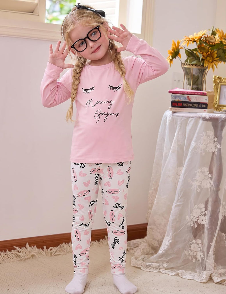 Girls Pajamas Long Sleeve Snug Fit Pjs Set Kids Cute Sleepwear