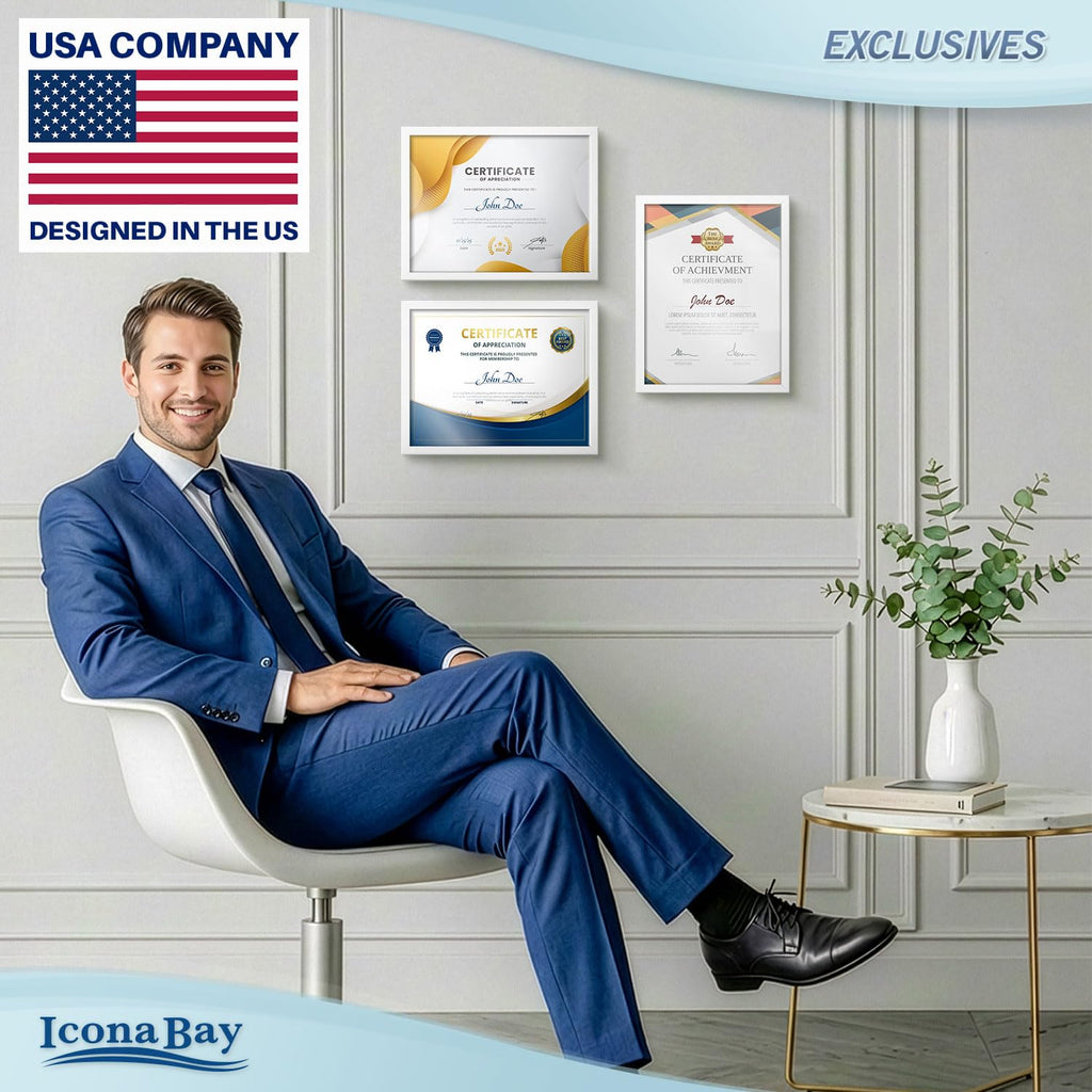8.5x11 Diploma Frames, White, 12 Pack, Sturdy Wood Composite Frame
