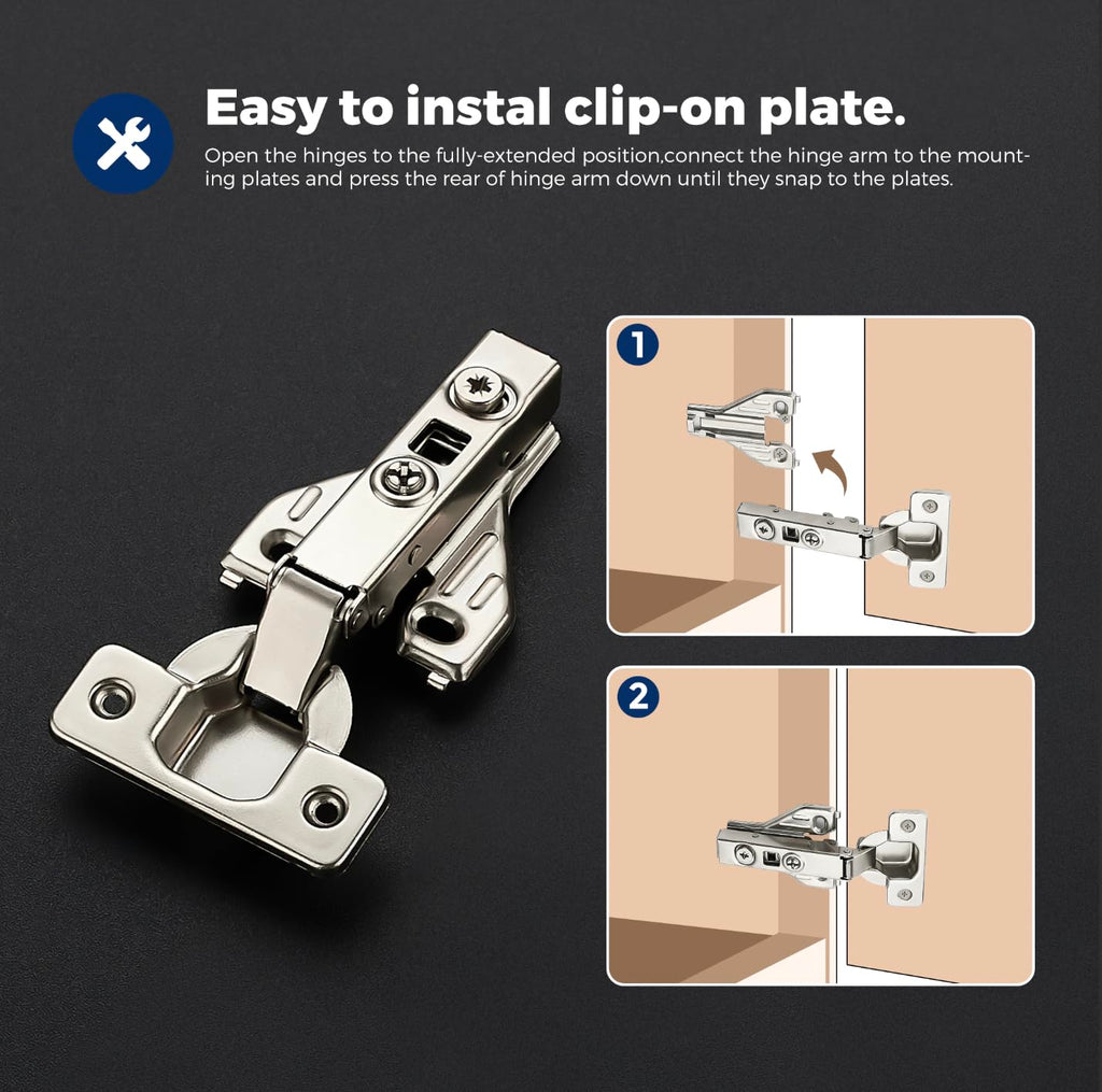 Full Overlay Cabinet Door Hinges, 105 Degree, 20 Packs 10 Pair