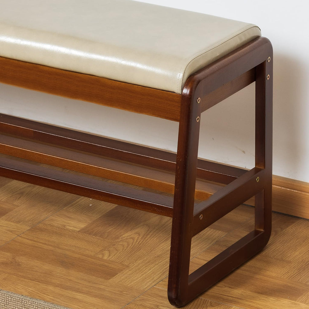 Solid Wood Shoe Rack Bench with Flip-Top Storage, Gray, 31.5"