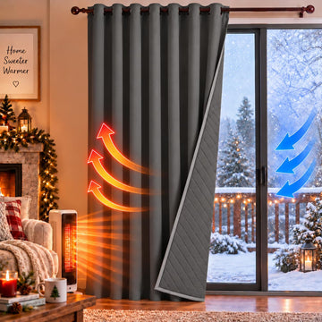 Padded Winter Thermal Blackout Sliding Door Curtain, W100xL84 Gray