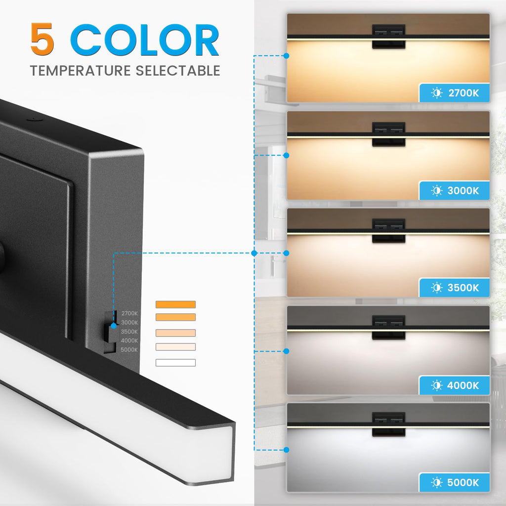 Modern Bathroom Vanity Light 48 inch, Rotatable, 30W Dimmable 5CCT Led Bathroom Light Fixture Over Mirror, Black Bar