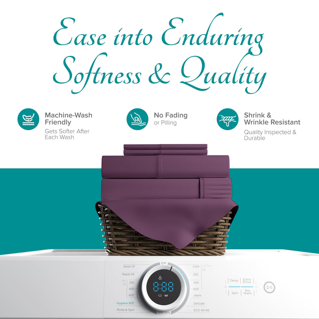 800 Series Egyptian Cotton King Size Sheets Set, Plum