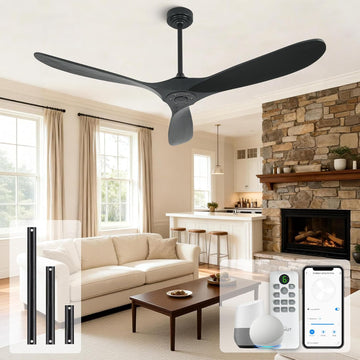 Outdoor Ceiling Fan Without Light, 60 Inch Smart Ceiling Fan with Remote & Voice Control for Compatible with