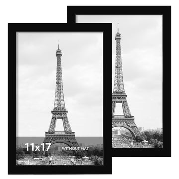 11x17 Picture Frame with Plexiglass - Wooden Poster Frame for Photo Wall Gallery Mounting (Pure Black, Set of 2)