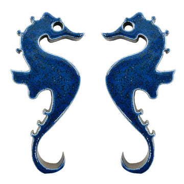 Porcelain Swimming Pool Step Marker Mosaic 3.5" x 2"Glitter Sea Horse (1 Right & 1 Left 2) Blue