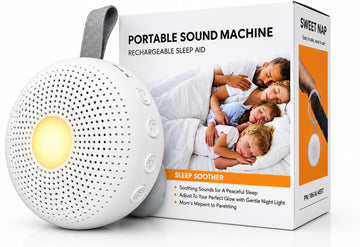 Portable Baby White Noise Sound Machine for Sleeping, Cry Sensor, 15 Soothing Kids Sounds, Night Light, Timer, Sleep