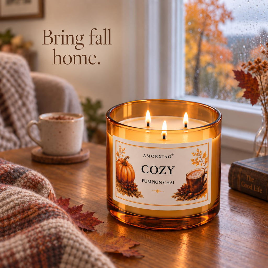 Fall Scented Candle Gifts Set, 13.4 oz Soy Coconut Wax Candle, Pumpkin Chai