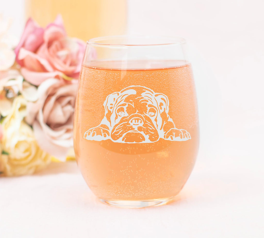 English Bulldog Stemless Wine Glass - Dog Lover Gift for Women and Men