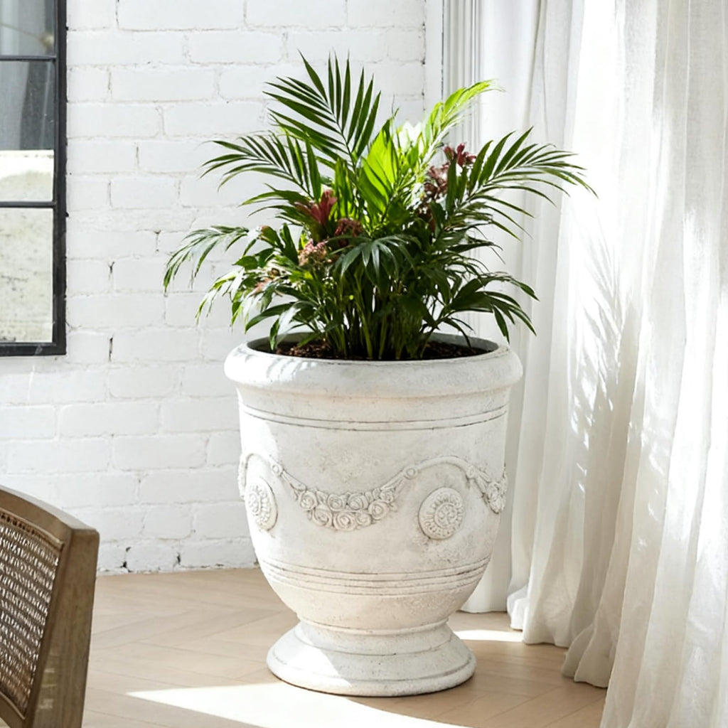 Urn Planter, 16.5 Inch Large White Garden Plant Pots