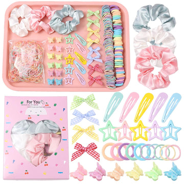 533PCS Hair Accessories Set for Girls,Mini Butterfly Hair Clips and Elastic Hair Ties,Satin Silk Scrunchies,Hair Kit
