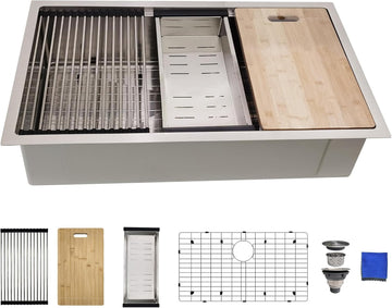 33x19 Undermount Kitchen Sink, 33 Inch Kitchen Sink Workstation, 16 Gauge 304 Stainless Steel Undermount Kitchen Sink