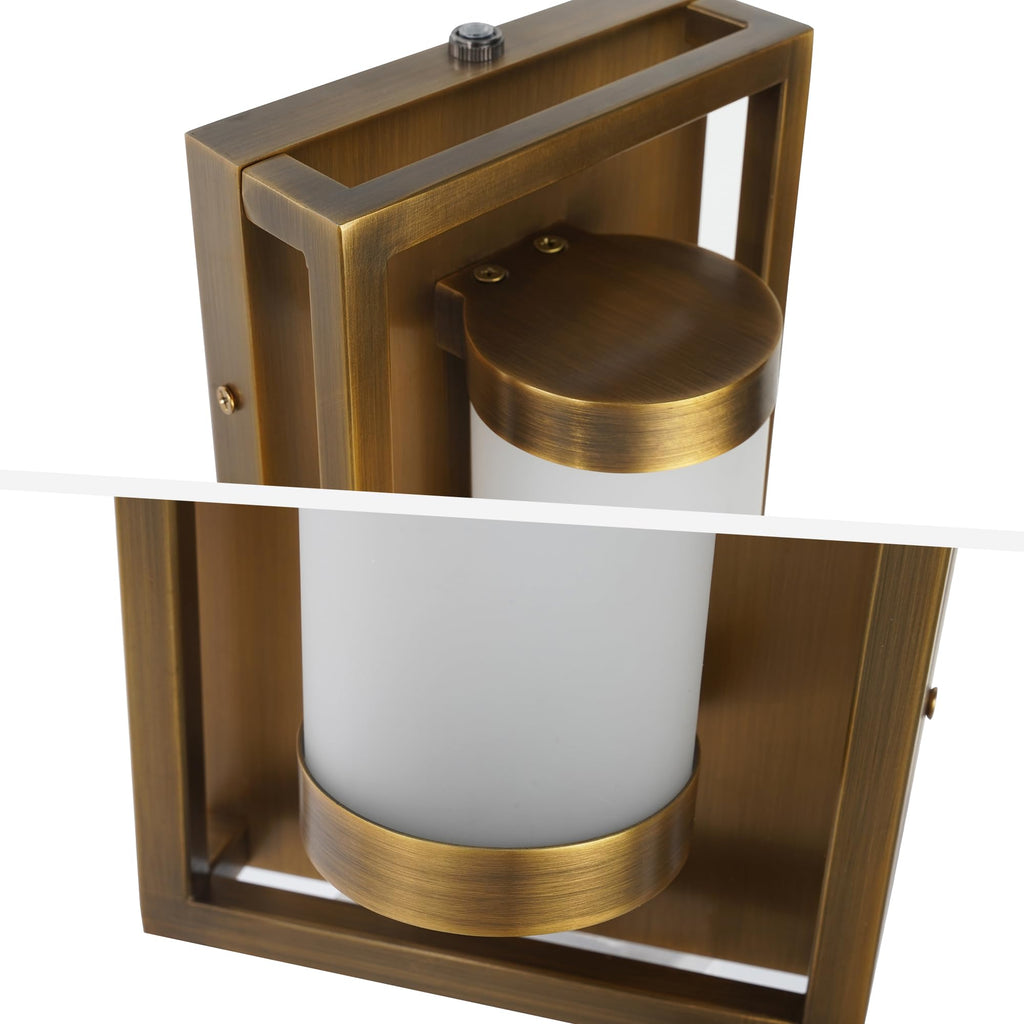 Modern LED Dusk to Dawn Outdoor Wall Sconce, Brushed Antique Brass