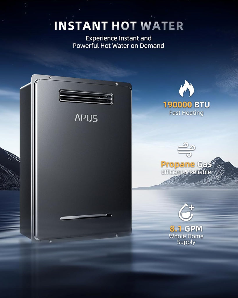 190, 000 BTU Outdoor Tankless Water Heater, 8.1 GPM Propane Instant Hot Water Heater with WiFi & Remote Control
