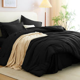 Queen Comforter Set Black, 7 Pieces Bed in a Bag Soft Bedding Comforter Set with Sheets