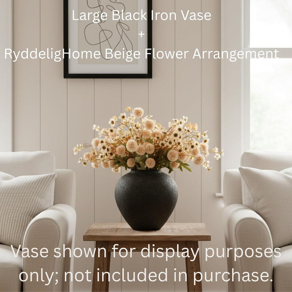 Beige Silk Flower Arrangements Home Decor, Large Floral Centerpieces For Tables, 22 Long Stems Fake Mums + Eucalyptus