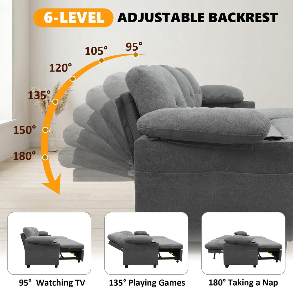 93" L Shaped Sleeper Sofa Bed, Pull Out Sectional Couch with Storage Chaise/Reclining Backrest, Sectional Couches