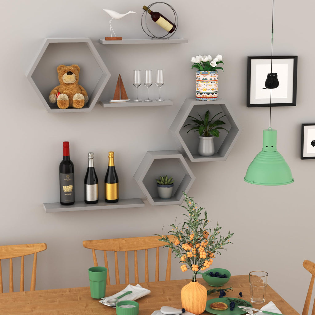 Hexagon Floating Geometric Honeycomb Shelves - Hexagon Floating Shelves Wall Mounted, Honeycomb Wall Shelves Set of