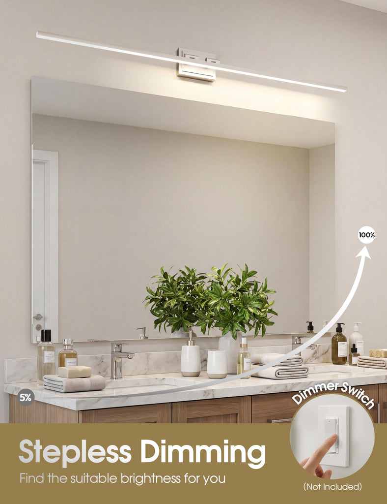 Modern Bathroom Vanity Light 48 inch, Rotatable, 30W Dimmable 5CCT Led Bathroom Light Fixture Over Mirror, Brushed