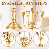 6 Pcs Gold Candelabra Candle Holders 5 Arm 12" Metal Candlestick Holder Gold Candelabra Centerpieces for Tables