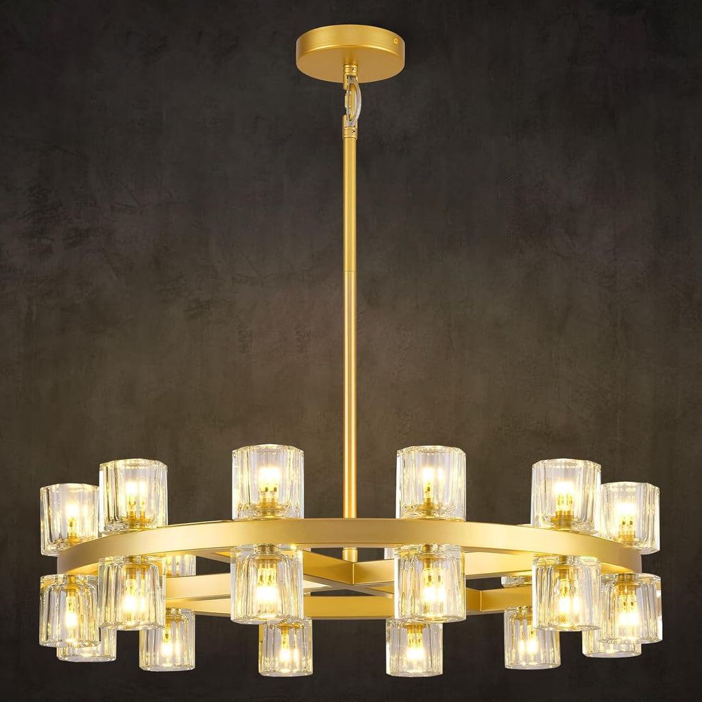Modern Crystal 24-Light Chandelier, Brass Gold 24" Round Wagon Wheel Chandeliers, Dining Room Chandelier Over Table,Indoor Chandelier Lighting Fixtures,for Living Room, Bedroom, Bathroom A117-B0DPHMVW8V