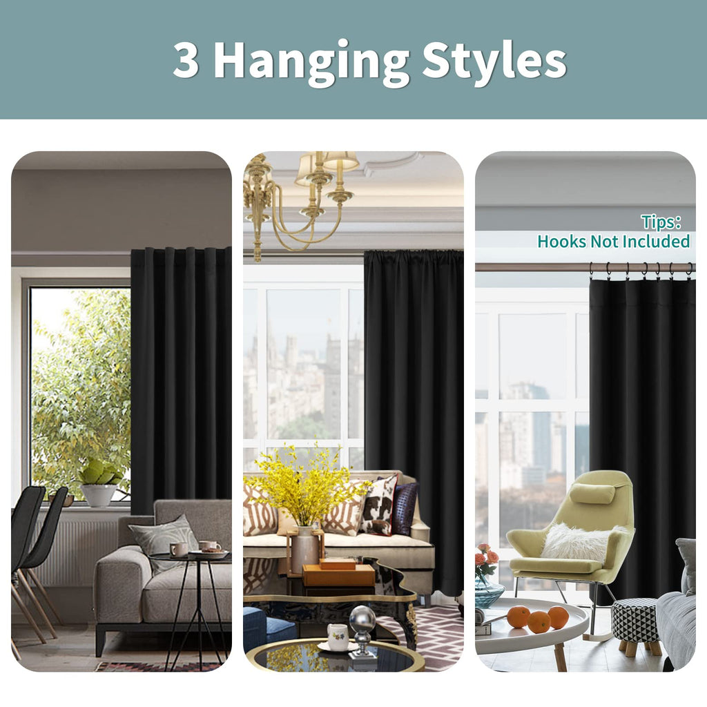 Thermal Insulated 100% Blackout Curtains 90 Inches Long with Liner