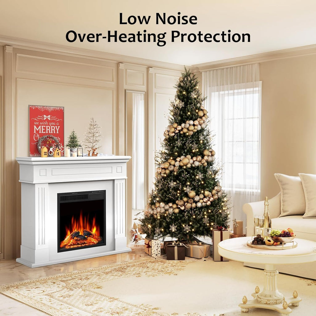43. 39" Fireplace TV Stand with Mantel - Electric Fireplace Heater, Wooden Entertainment Center, Adjustable LED Flame