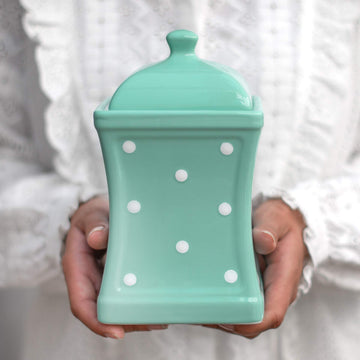 To Cottage Handmade Teal Blue and White Polka Dot Large Ceramic 31.5oz/900ml Kitchen Storage Jar with Lid | Pottery
