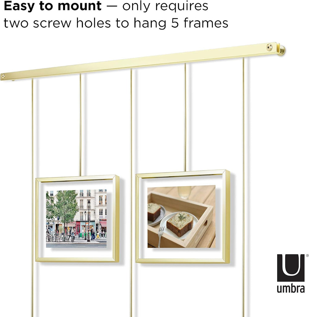 Exhibit Picture Frame Set, Adjustable Wall Mount, Set of 5, Brass | Steel construction, customizable layout