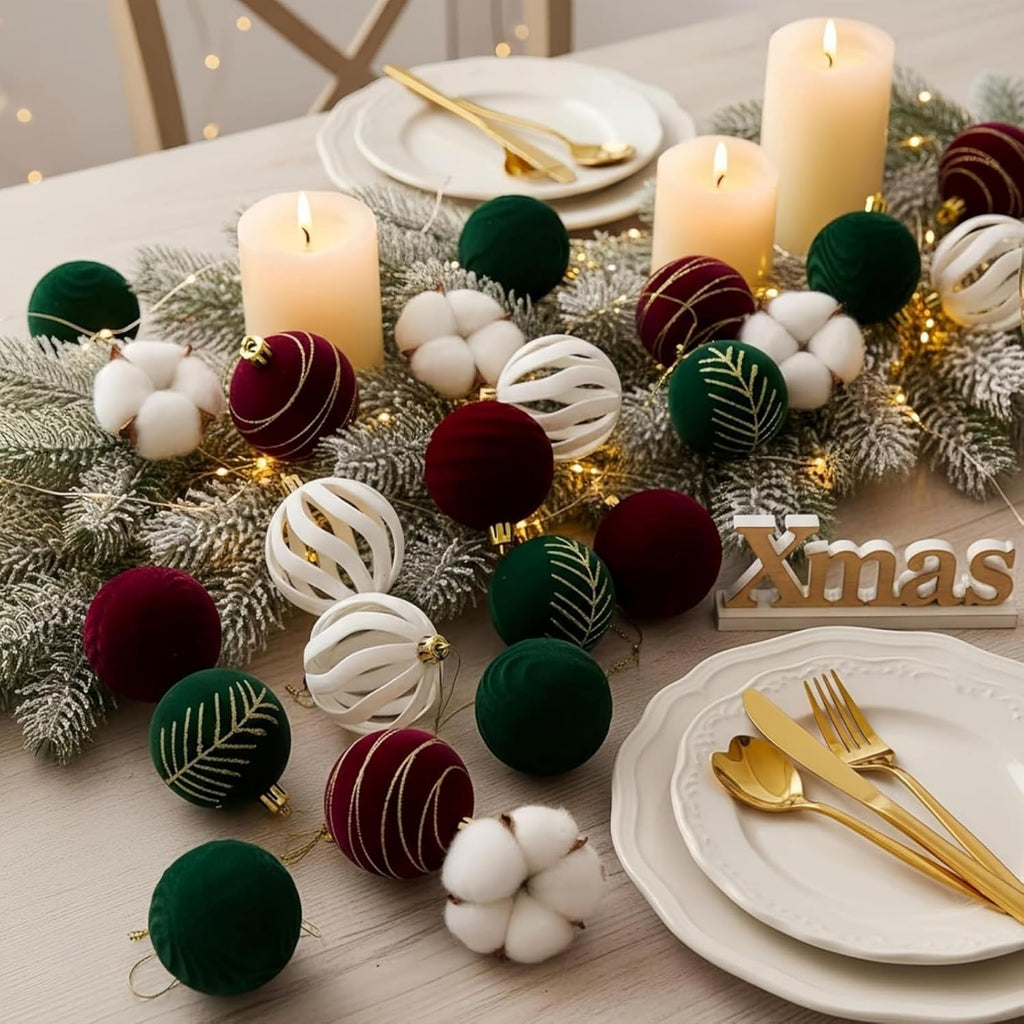 Velvet Christmas Ball Ornaments, Christmas Tree Ornaments Set 2.36in - Set of 30